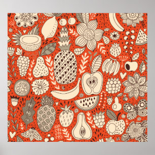Summer Fruit Doodle Vintage Poster