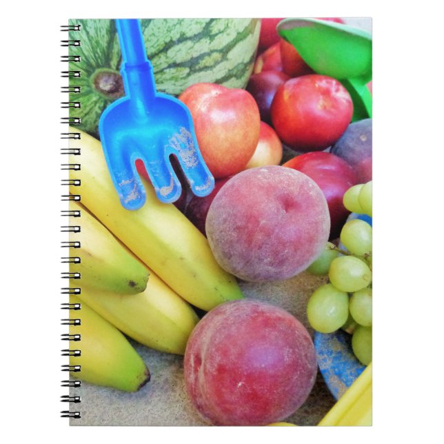 Summer Fruit, Food, Melon, Grapes, Peaches, Banana Notebook (Front)