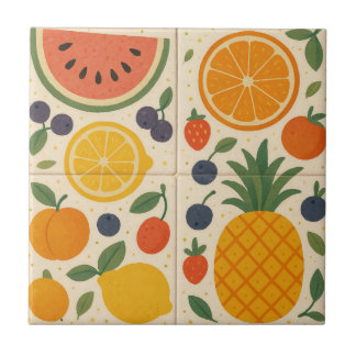 Summer Fruit Harmony – Watercolor Ceramic Tile