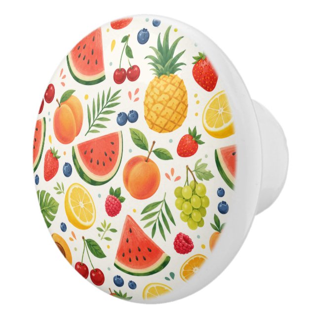 Summer Fruit Pattern Fabric | Tropical Watermelon  Ceramic Knob (Right)