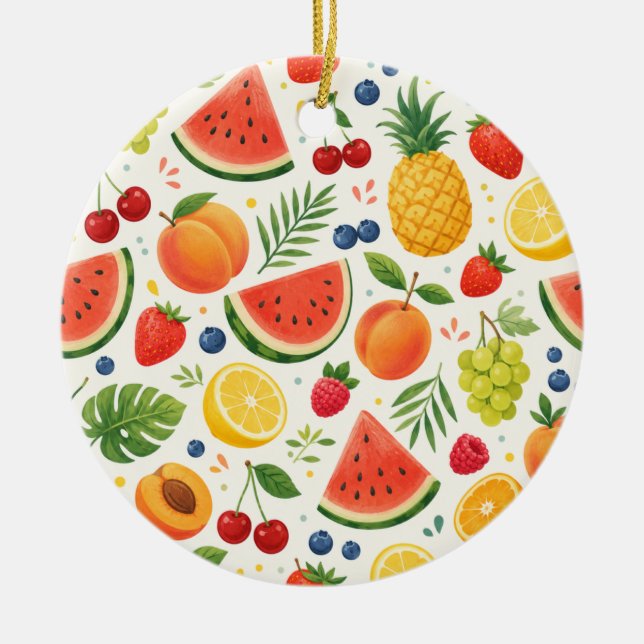 Summer Fruit Pattern Fabric | Tropical Watermelon  Ceramic Tree Decoration (Front)