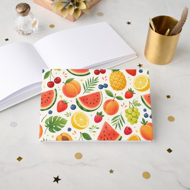 Summer Fruit Pattern Fabric | Tropical Watermelon  Guest Book (Front Open)