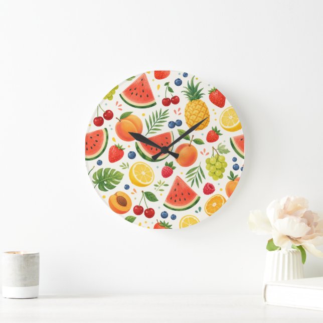 Summer Fruit Pattern Fabric | Tropical Watermelon  Large Clock (Home)
