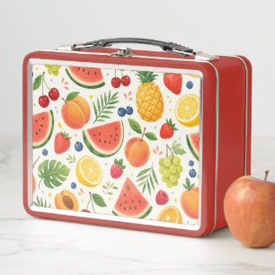 Summer Fruit Pattern Fabric   Tropical Watermelon  Metal Lunch Box