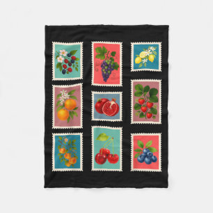 Summer Fruit Stamp Vintage Fruit Postage Stamp Fleece Blanket