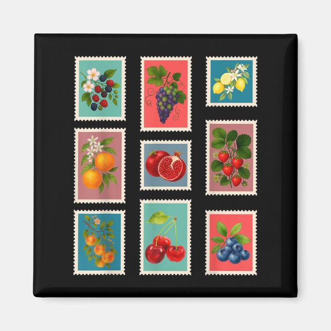 Summer Fruit Stamp Vintage Fruit Postage Stamp Magnet (Front)