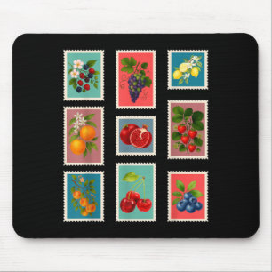Summer Fruit Stamp Vintage Fruit Postage Stamp Mouse Pad