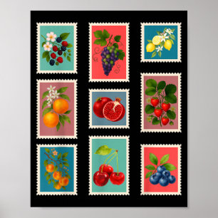 Summer Fruit Stamp Vintage Fruit Postage Stamp Poster