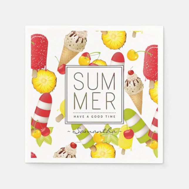 Summer Fruits and Ice-Cream Fun Napkin (Front)
