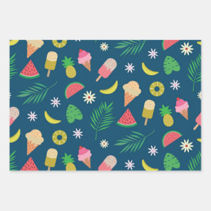 Summer fruits and ice cream  pattern wrapping paper sheet