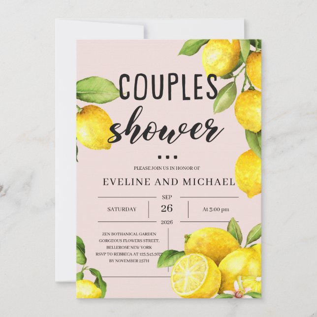 Summer fruits lemon citrus couples shower invitation (Front)