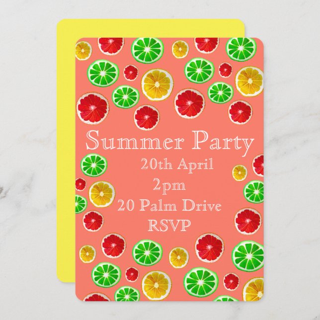 Summer fruits picnic garden party celebration invitation (Front/Back)