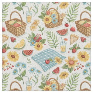 Summer Fruits & Sunflowers - Beach Picnic Pattern Fabric