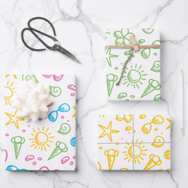 Summer Fun2 Wrapping Paper Flat Sheet Set of 3 (Front)