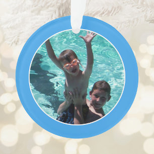 Summer Fun at the Grandparents Family Photo Blue Ornament