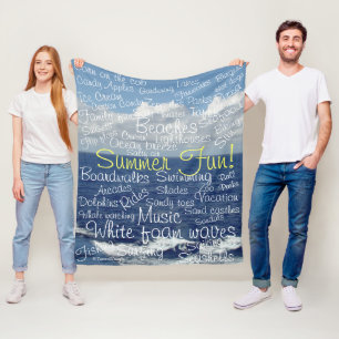 Summer Fun Beach Ocean Waves Fleece Blanket