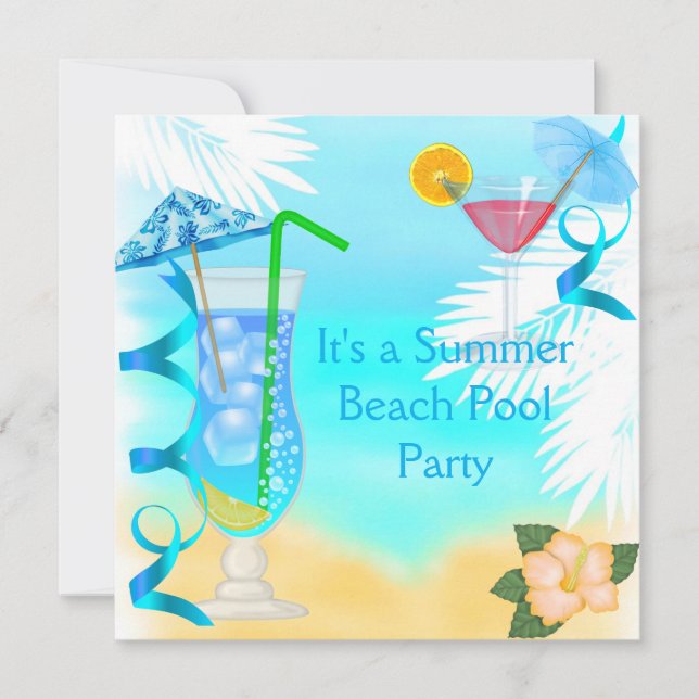 Summer Fun Blue Cocktail Beach Party Invitation (Front)