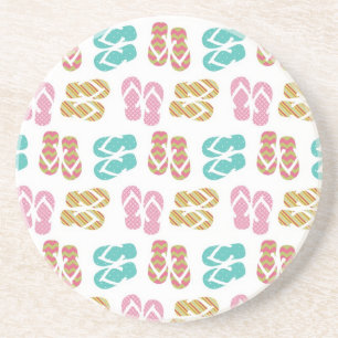 Summer fun blue flip flop sandal slippers pattern coaster