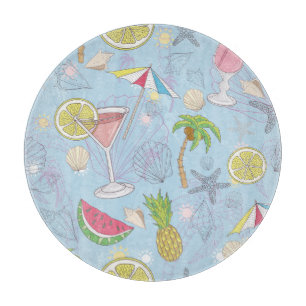 Summer Fun, Cocktail Seamless Pattern. Cutting Board