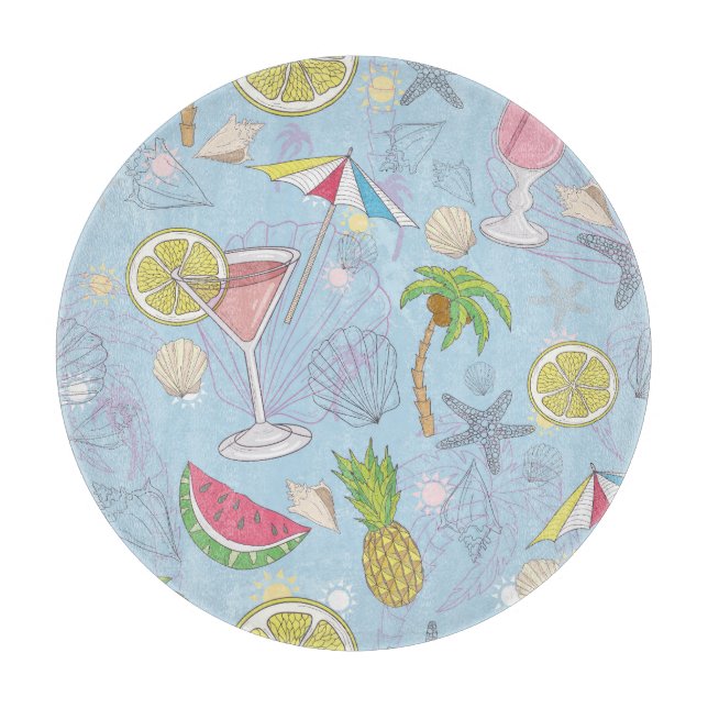 Summer Fun, Cocktail Seamless Pattern. Cutting Board (Front)