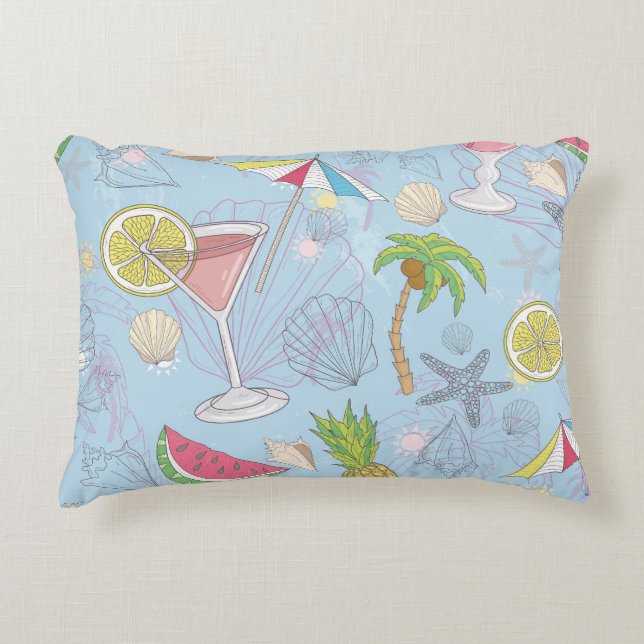Summer Fun, Cocktail Seamless Pattern. Decorative Cushion (Front)