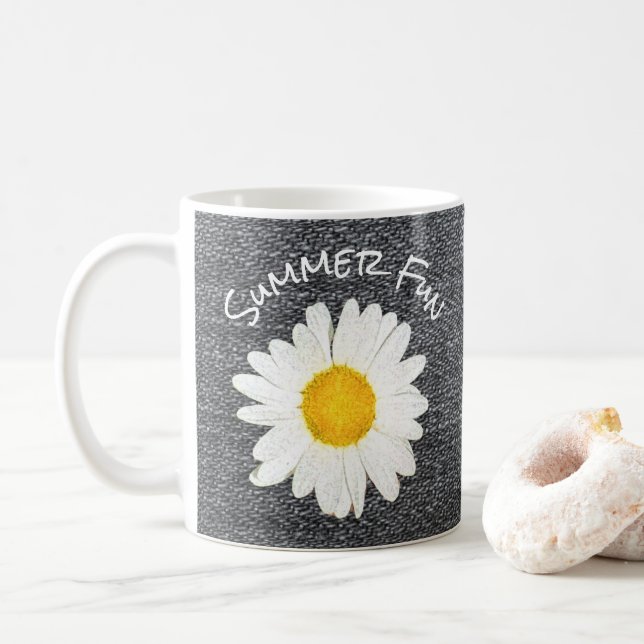 Summer Fun Daisy Flower on Grey Personalised Coffee Mug (With Donut)