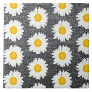 Summer Fun Daisy Flower Pattern on Grey Vintage Tile