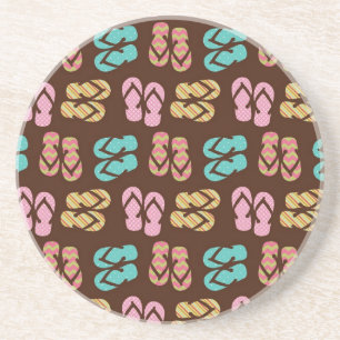 Summer fun dark flip flop sandal slippers pattern coaster
