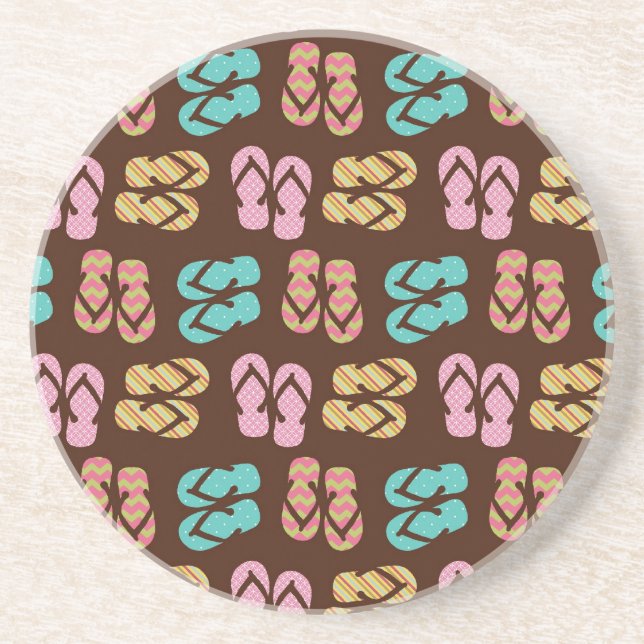 Summer fun dark flip flop sandal slippers pattern coaster (Front)