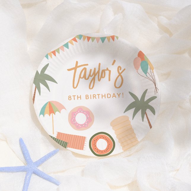 Summer Fun Girl Pool Birthday Party Paper Plate (Creator Uploaded)