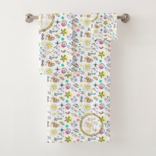 Summer Fun Monogram Beach Holiday Doodles Decor Bath Towel Set
