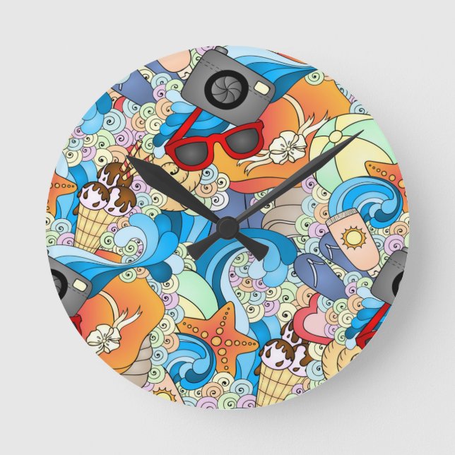 Summer Fun Pattern Round Clock (Front)