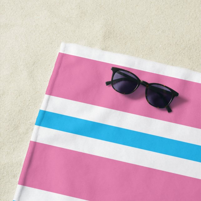 Summer Fun Pink and Turquoise Striped Monogram Beach Towel (In Situ)