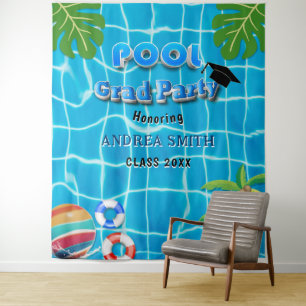 Summer Fun Pool Graduation Modern Photo Backdrop Tapestry