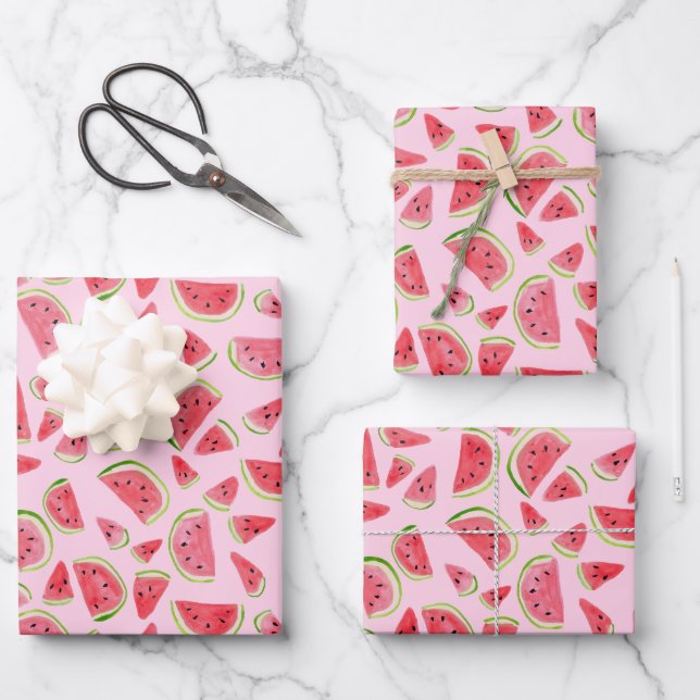 Summer Fun Watercolor Watermelon Pink Gift  Wrapping Paper Sheet (Front)