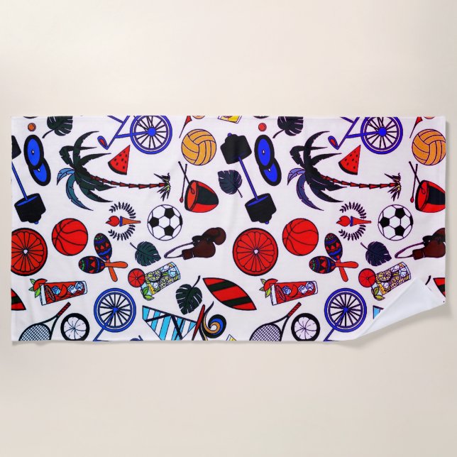 Summer Fun White Beach Towel (Front)