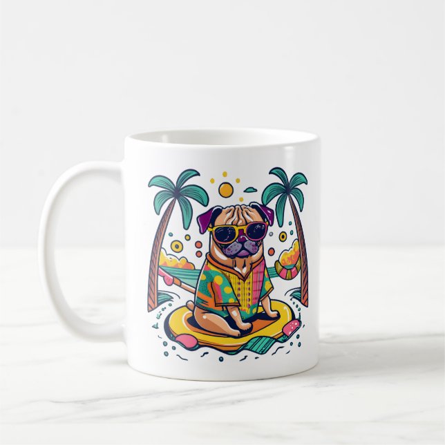 Summer Fun with Cute Pug Dog in Pool Coffee Mug (Left)