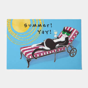Summer Funny Cat in Shades Welcome  Doormat
