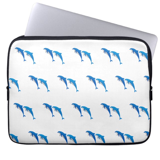 SUMMER, FUNNY GRAY AND BLUE DOLPHINS LAPTOP SLEEVE (Front)