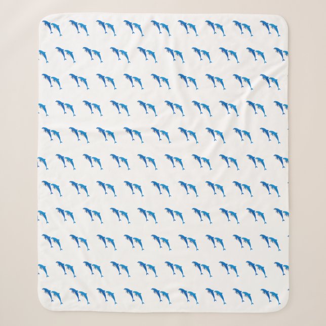 SUMMER, FUNNY GRAY AND BLUE DOLPHINS SHERPA BLANKET (Front)