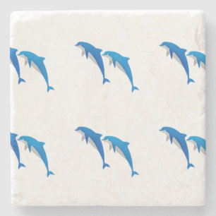 SUMMER, FUNNY GRAY AND BLUE DOLPHINS STONE COASTER