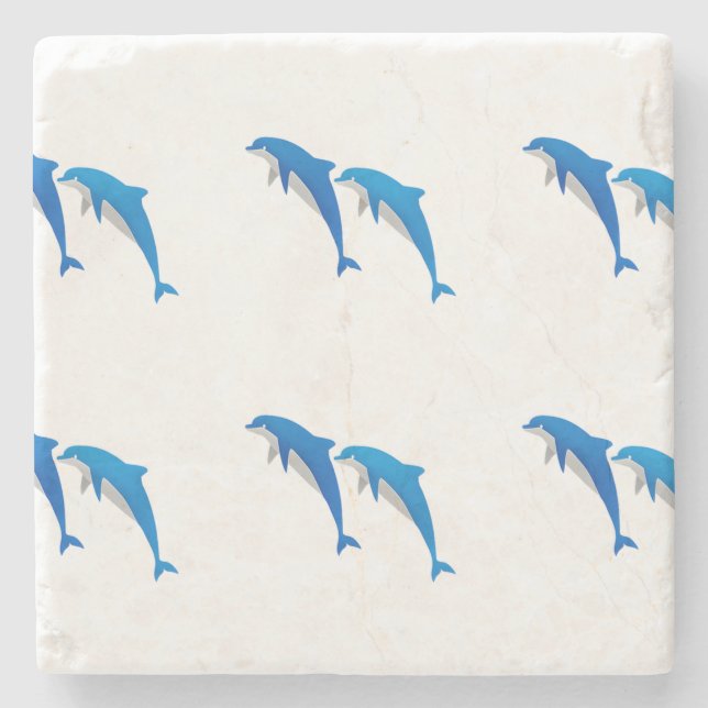 SUMMER, FUNNY GRAY AND BLUE DOLPHINS STONE COASTER (Front)