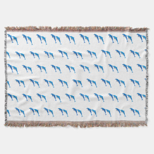 SUMMER, FUNNY GRAY AND BLUE DOLPHINS THROW BLANKET
