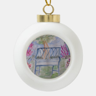 Summer Garden Bench Ceramic Ball Christmas Ornament