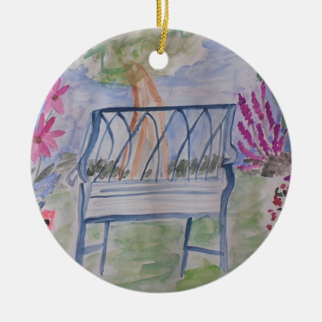 Summer Garden Bench Ceramic Ornament (Front)