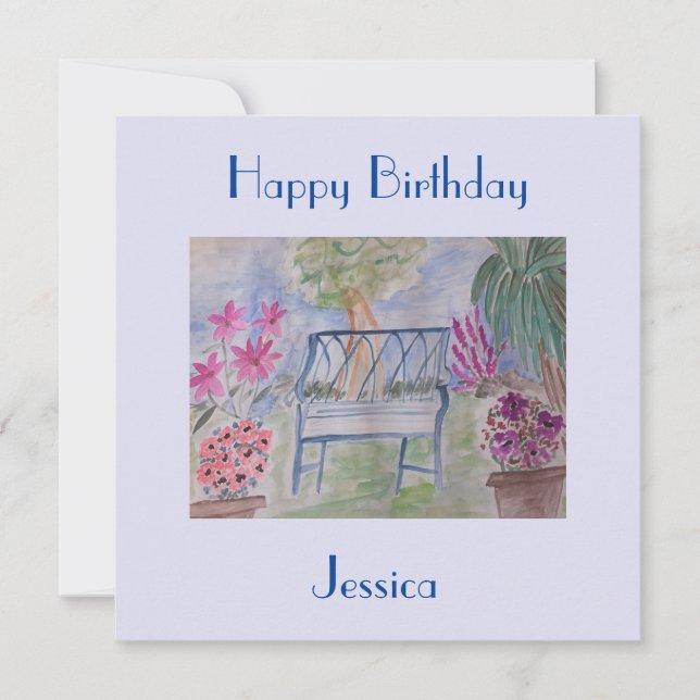 Summer Garden Bench Flat Birthday Card (Front)