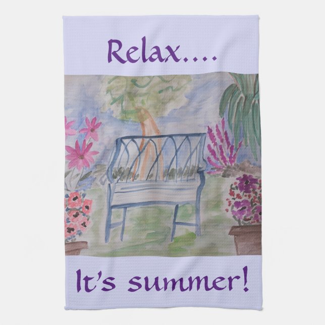 Summer Garden Bench Tea Towel (Vertical)