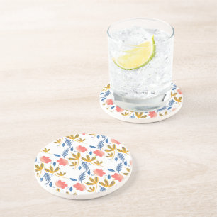 Summer Garden Blue Yellow Coral Florals Coaster