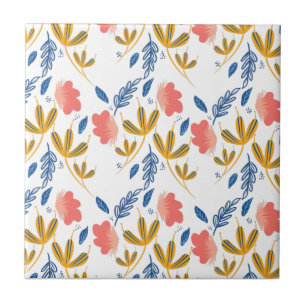 Summer Garden Blue Yellow Coral Florals Tile