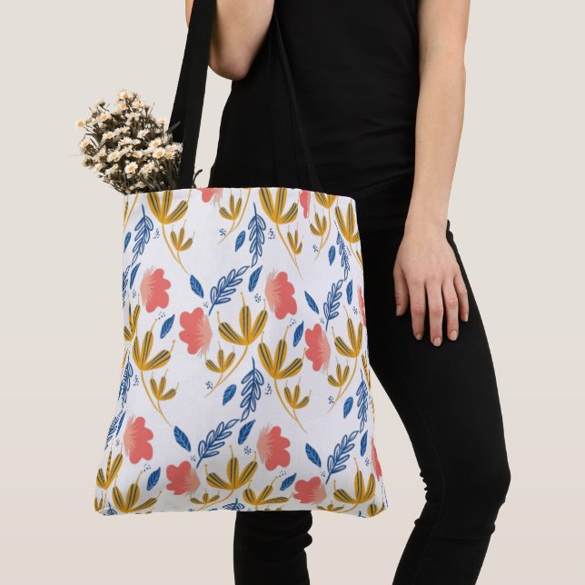 Summer Garden Blue Yellow Coral Florals  Tote Bag (Close Up)